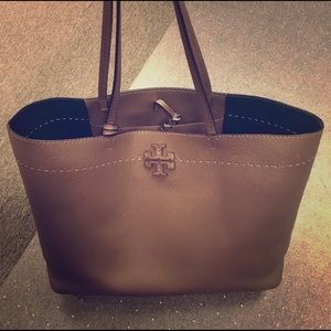 Tory Burch McGraw Leather Tote Silver Maple